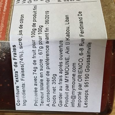Confiture de fraise Mymouné 350gr